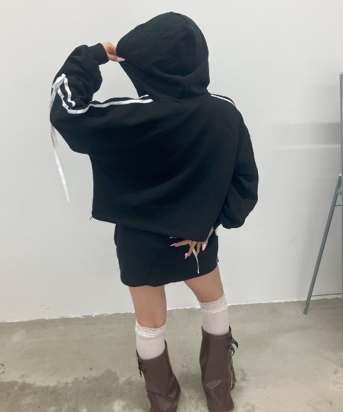 .KOM(ドットコム)の「A'GEM/9 × .kom 『.KOM/ドットケーオーエム』 ラインスカート(スカート・レディース・ブラック/グレー・FREE)」の12枚目の写真