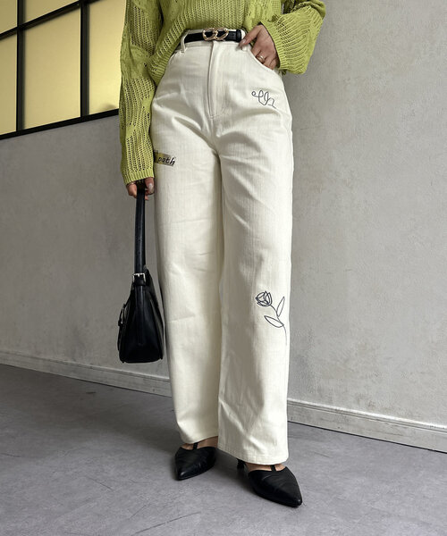 Thevon(ゼボン)の「ペイント刺繍ワイドパンツ(その他パンツ・レディース・アイボリー/ブラック・M/S)」の20枚目の写真