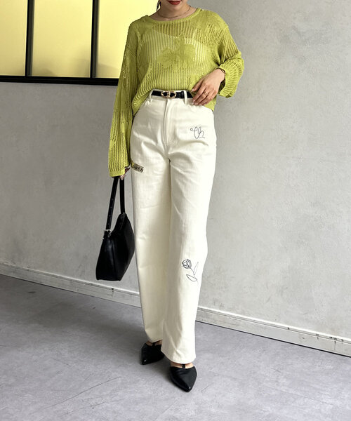 Thevon(ゼボン)の「ペイント刺繍ワイドパンツ(その他パンツ・レディース・アイボリー/ブラック・M/S)」の15枚目の写真