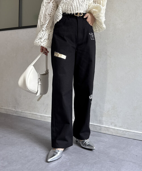 Thevon(ゼボン)の「ペイント刺繍ワイドパンツ(その他パンツ・レディース・アイボリー/ブラック・M/S)」の12枚目の写真