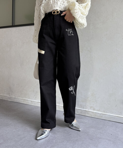 Thevon(ゼボン)の「ペイント刺繍ワイドパンツ(その他パンツ・レディース・アイボリー/ブラック・M/S)」の11枚目の写真