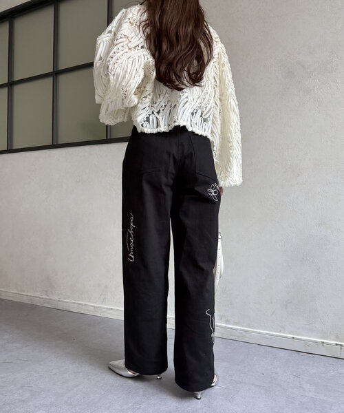 Thevon(ゼボン)の「ペイント刺繍ワイドパンツ(その他パンツ・レディース・アイボリー/ブラック・M/S)」の10枚目の写真