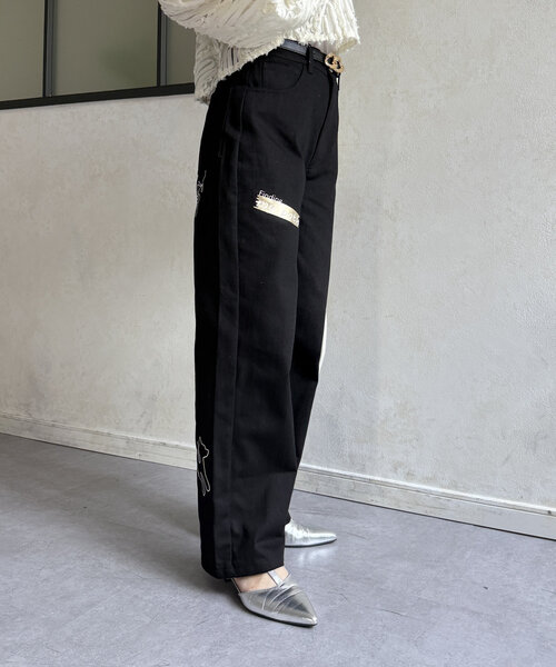 Thevon(ゼボン)の「ペイント刺繍ワイドパンツ(その他パンツ・レディース・アイボリー/ブラック・M/S)」の9枚目の写真