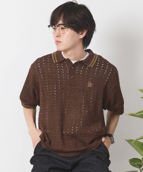 FFEIN（フェイン）の「【FFEIN（フェイン）】メッシュニット刺繍ポロシャツ / ポロシャツ メッシュ レギュラーカラー 半袖　リブライン（ポロシャツ・メンズ・ベージュ/ブラウン/チャコール・SMALL/MEDIUM/LARGE）」の3枚目の写真