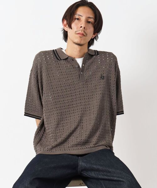 FFEIN（フェイン）の「【FFEIN（フェイン）】メッシュニット刺繍ポロシャツ / ポロシャツ メッシュ レギュラーカラー 半袖　リブライン（ポロシャツ・メンズ・ベージュ/ブラウン/チャコール・SMALL/MEDIUM/LARGE）」の2枚目の写真