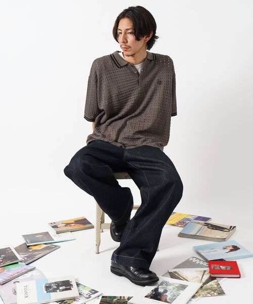 FFEIN（フェイン）の「【FFEIN（フェイン）】メッシュニット刺繍ポロシャツ / ポロシャツ メッシュ レギュラーカラー 半袖　リブライン（ポロシャツ・メンズ・ベージュ/ブラウン/チャコール・SMALL/MEDIUM/LARGE）」の20枚目の写真