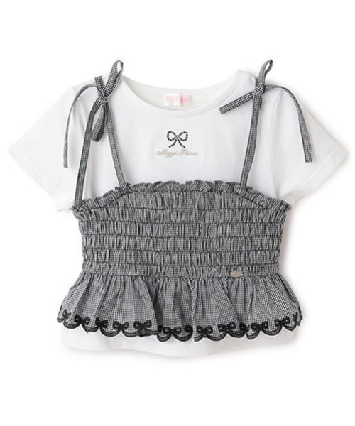 し*♡様 美品　メゾピアノ　カットワークキャミチュニック＆Tシャツセット　黒　1 mezzo piano（メゾピアノ）の「カットワークキャミチュニック＆Tシャツ