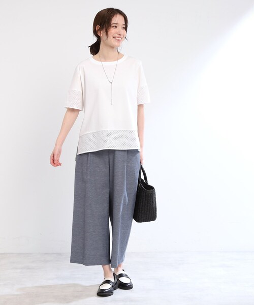 Reflect(リフレクト)の「【夏SALE/E‐QUALITY/手洗い可】コットンレースドッキングTシャツ(Tシャツ/カットソー・レディース・ライトオレンジ系/ブラック/オフホワイト・11/09)」の6枚目の写真