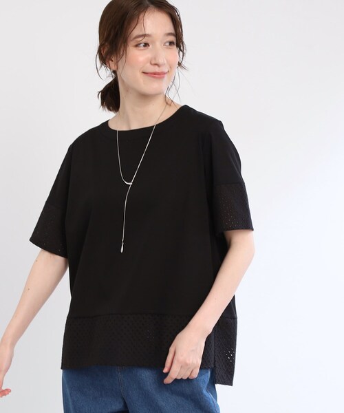 Reflect(リフレクト)の「【夏SALE/E‐QUALITY/手洗い可】コットンレースドッキングTシャツ(Tシャツ/カットソー・レディース・ライトオレンジ系/ブラック/オフホワイト・11/09)」の8枚目の写真