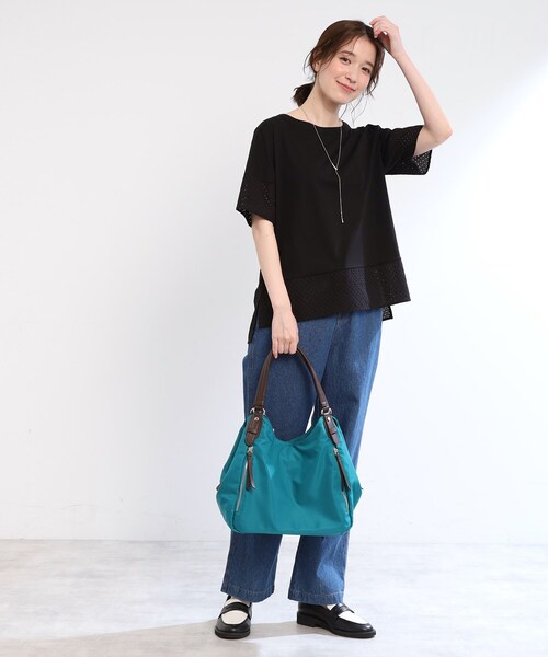 Reflect(リフレクト)の「【夏SALE/E‐QUALITY/手洗い可】コットンレースドッキングTシャツ(Tシャツ/カットソー・レディース・ライトオレンジ系/ブラック/オフホワイト・11/09)」の10枚目の写真