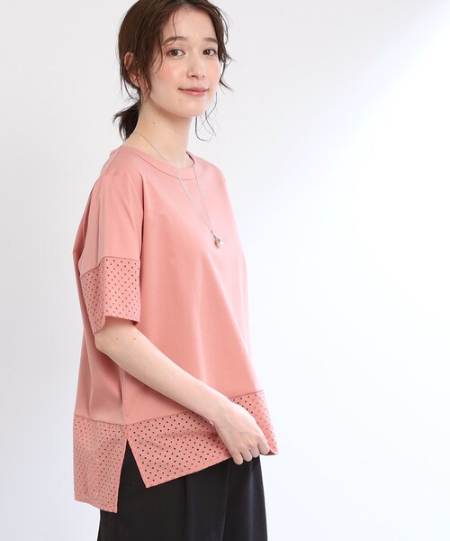 Reflect(リフレクト)の「【夏SALE/E‐QUALITY/手洗い可】コットンレースドッキングTシャツ(Tシャツ/カットソー・レディース・ライトオレンジ系/ブラック/オフホワイト・11/09)」の12枚目の写真