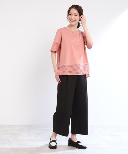 Reflect(リフレクト)の「【夏SALE/E‐QUALITY/手洗い可】コットンレースドッキングTシャツ(Tシャツ/カットソー・レディース・ライトオレンジ系/ブラック/オフホワイト・11/09)」の13枚目の写真