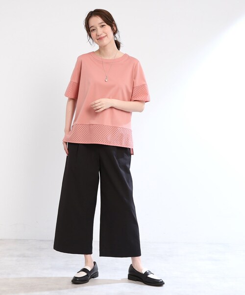 Reflect(リフレクト)の「【夏SALE/E‐QUALITY/手洗い可】コットンレースドッキングTシャツ(Tシャツ/カットソー・レディース・ライトオレンジ系/ブラック/オフホワイト・11/09)」の14枚目の写真