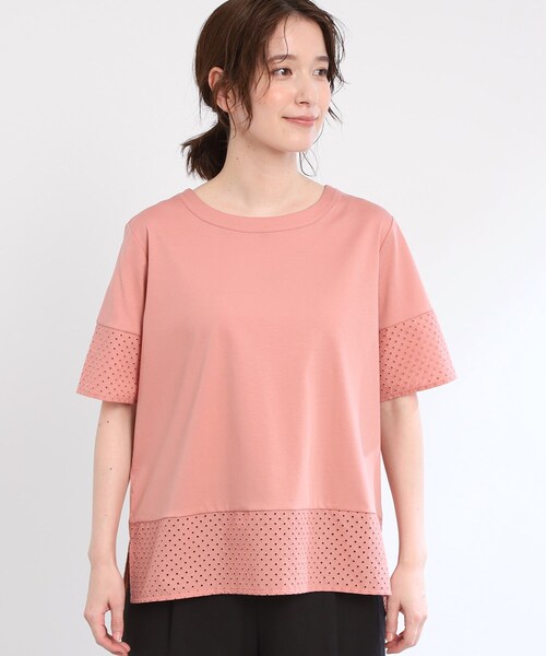 Reflect(リフレクト)の「【夏SALE/E‐QUALITY/手洗い可】コットンレースドッキングTシャツ(Tシャツ/カットソー・レディース・ライトオレンジ系/ブラック/オフホワイト・11/09)」の17枚目の写真