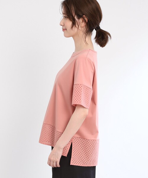Reflect(リフレクト)の「【夏SALE/E‐QUALITY/手洗い可】コットンレースドッキングTシャツ(Tシャツ/カットソー・レディース・ライトオレンジ系/ブラック/オフホワイト・11/09)」の18枚目の写真