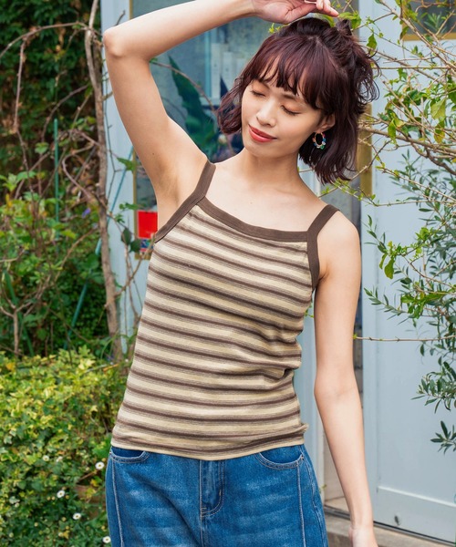 anap mimpi（アナップミンピ）の「カップ付きボーダーフライス キャミソール（キャミソール・レディース・ベージュ/ブラック/ブラウン・FREE）」の3枚目の写真