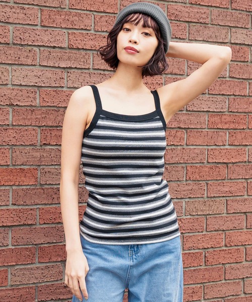 anap mimpi（アナップミンピ）の「カップ付きボーダーフライス キャミソール（キャミソール・レディース・ベージュ/ブラック/ブラウン・FREE）」の4枚目の写真