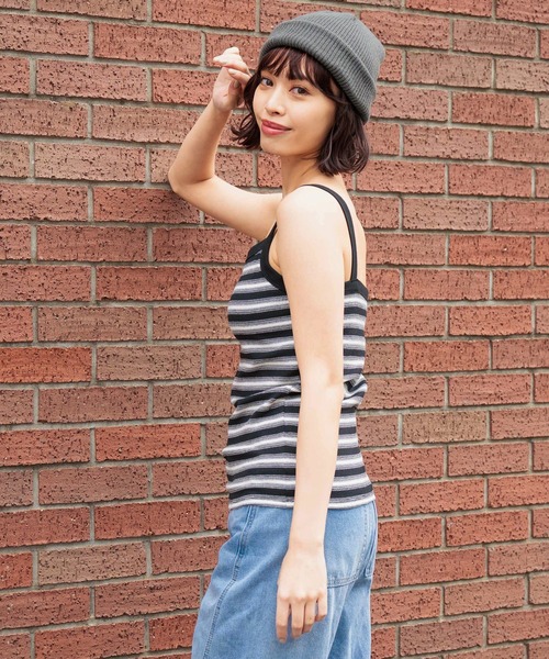 anap mimpi（アナップミンピ）の「カップ付きボーダーフライス キャミソール（キャミソール・レディース・ベージュ/ブラック/ブラウン・FREE）」の5枚目の写真