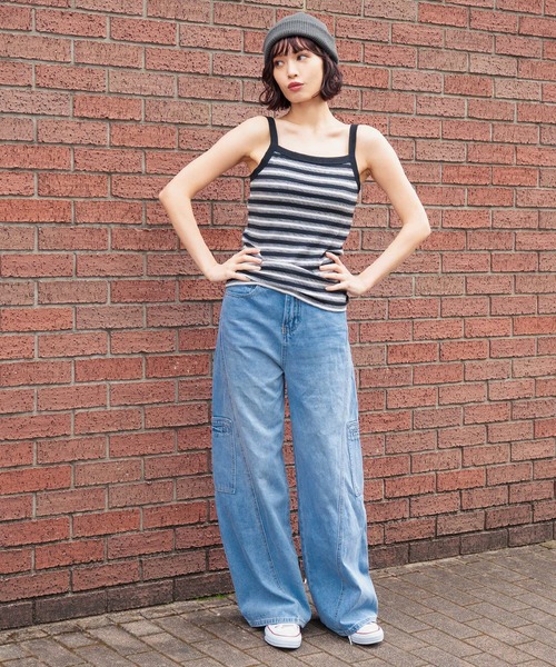 anap mimpi（アナップミンピ）の「カップ付きボーダーフライス キャミソール（キャミソール・レディース・ベージュ/ブラック/ブラウン・FREE）」の8枚目の写真