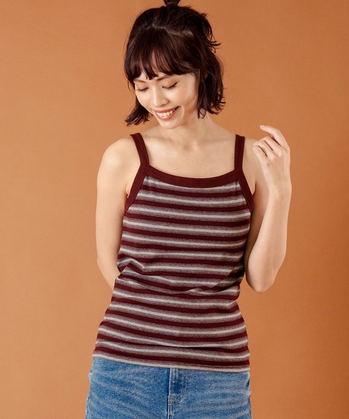 anap mimpi（アナップミンピ）の「カップ付きボーダーフライス キャミソール（キャミソール・レディース・ベージュ/ブラック/ブラウン・FREE）」の10枚目の写真