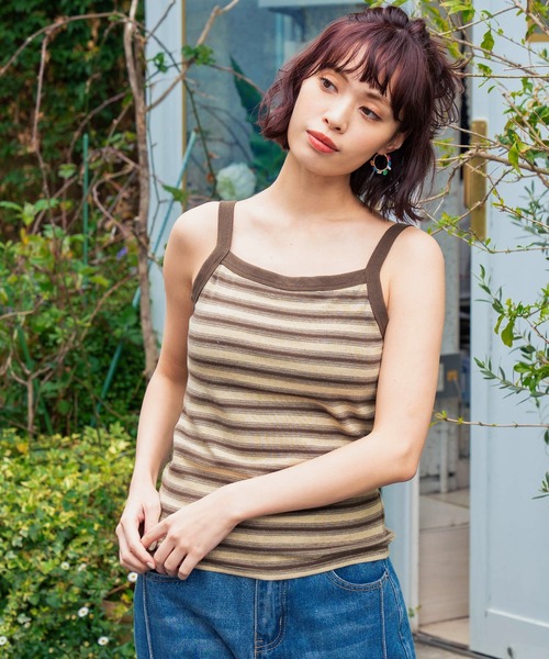 anap mimpi（アナップミンピ）の「カップ付きボーダーフライス キャミソール（キャミソール・レディース・ベージュ/ブラック/ブラウン・FREE）」の13枚目の写真