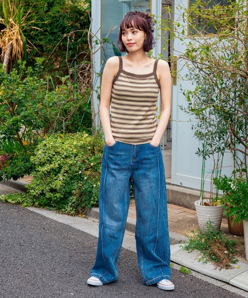 anap mimpi（アナップミンピ）の「カップ付きボーダーフライス キャミソール（キャミソール・レディース・ベージュ/ブラック/ブラウン・FREE）」の14枚目の写真