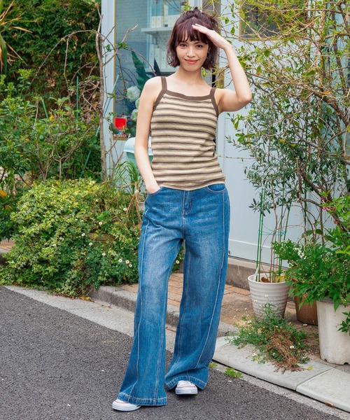 anap mimpi（アナップミンピ）の「カップ付きボーダーフライス キャミソール（キャミソール・レディース・ベージュ/ブラック/ブラウン・FREE）」の15枚目の写真