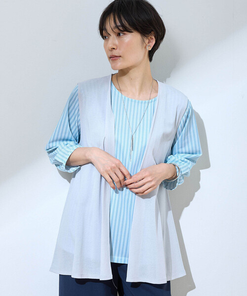 DECOY SINCE 1981（デコイシンスイチキュウハチイチ）の「カットソージレ（カーディガン/ボレロ・レディース・ネイビー/グレー/カーキ・M/L/LL）」の8枚目の写真