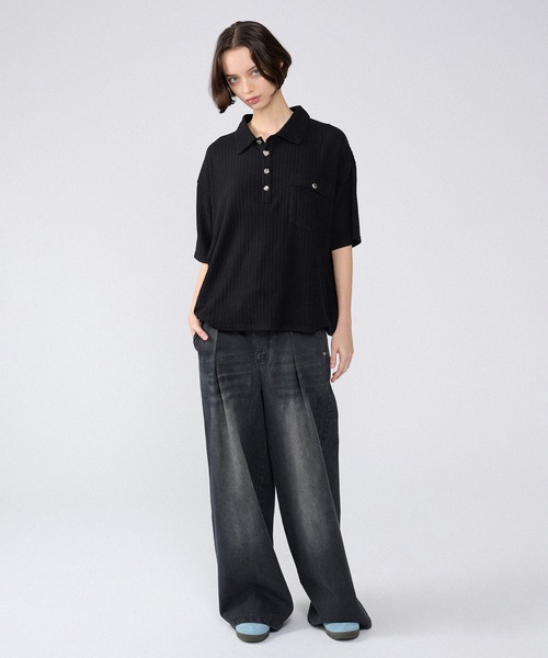 ONCILY(オンシェリー)の「SILVER BUTTON RIB-CUT POLO SHIRT / シルバーボタンリブカットポロシャツ(ポロシャツ・メンズ・ブルー/ブラック/アイボリー/ネイビー・LARGE/SMALL/MEDIUM)」の22枚目の写真