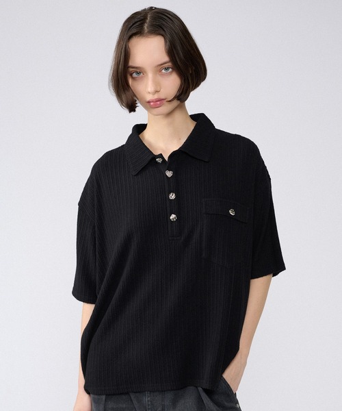 ONCILY(オンシェリー)の「SILVER BUTTON RIB-CUT POLO SHIRT / シルバーボタンリブカットポロシャツ(ポロシャツ・メンズ・ブルー/ブラック/アイボリー/ネイビー・LARGE/SMALL/MEDIUM)」の17枚目の写真