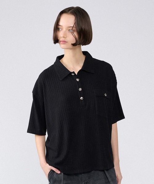 ONCILY(オンシェリー)の「SILVER BUTTON RIB-CUT POLO SHIRT / シルバーボタンリブカットポロシャツ(ポロシャツ・メンズ・ブルー/ブラック/アイボリー/ネイビー・LARGE/SMALL/MEDIUM)」の19枚目の写真