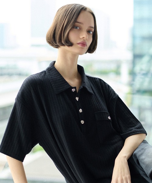 ONCILY(オンシェリー)の「SILVER BUTTON RIB-CUT POLO SHIRT / シルバーボタンリブカットポロシャツ(ポロシャツ・メンズ・ブルー/ブラック/アイボリー/ネイビー・LARGE/SMALL/MEDIUM)」の20枚目の写真