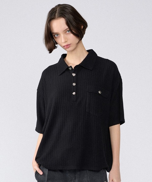 ONCILY(オンシェリー)の「SILVER BUTTON RIB-CUT POLO SHIRT / シルバーボタンリブカットポロシャツ(ポロシャツ・メンズ・ブルー/ブラック/アイボリー/ネイビー・LARGE/SMALL/MEDIUM)」の12枚目の写真