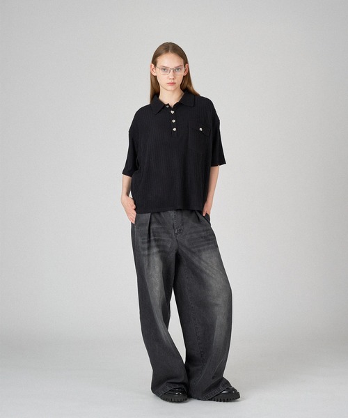 ONCILY(オンシェリー)の「SILVER BUTTON RIB-CUT POLO SHIRT / シルバーボタンリブカットポロシャツ(ポロシャツ・メンズ・ブルー/ブラック/アイボリー/ネイビー・LARGE/SMALL/MEDIUM)」の10枚目の写真