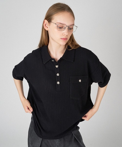 ONCILY(オンシェリー)の「SILVER BUTTON RIB-CUT POLO SHIRT / シルバーボタンリブカットポロシャツ(ポロシャツ・メンズ・ブルー/ブラック/アイボリー/ネイビー・LARGE/SMALL/MEDIUM)」の14枚目の写真