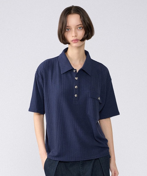 ONCILY(オンシェリー)の「SILVER BUTTON RIB-CUT POLO SHIRT / シルバーボタンリブカットポロシャツ(ポロシャツ・メンズ・ブルー/ブラック/アイボリー/ネイビー・LARGE/SMALL/MEDIUM)」の15枚目の写真