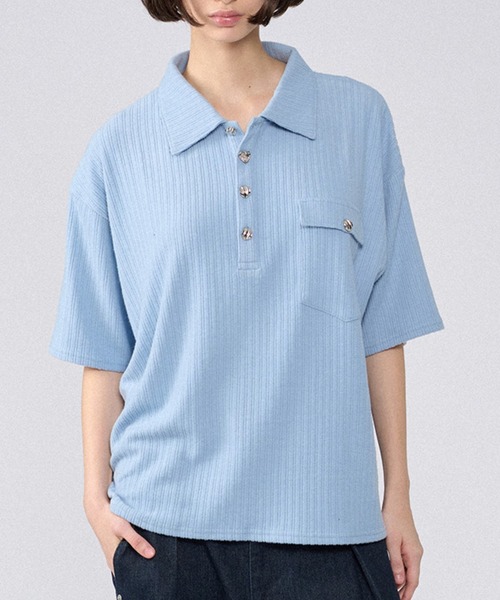 ONCILY(オンシェリー)の「SILVER BUTTON RIB-CUT POLO SHIRT / シルバーボタンリブカットポロシャツ(ポロシャツ・メンズ・ブルー/ブラック/アイボリー/ネイビー・LARGE/SMALL/MEDIUM)」の8枚目の写真