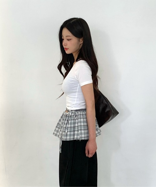 by muni:r(バイ ムニール)の「チェックフリルラップレイヤードスカート(スカート・レディース・グリーン/ブルー・FREE)」の18枚目の写真