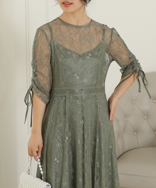Lace Ladies（レースレディース）の「【2点セット】2way バックコンシャス レース 袖リボン レイヤード ドレス（ドレス・レディース・ネイビー/ミント/チャコールグレー/ブラック・FREE/S）」の3枚目の写真