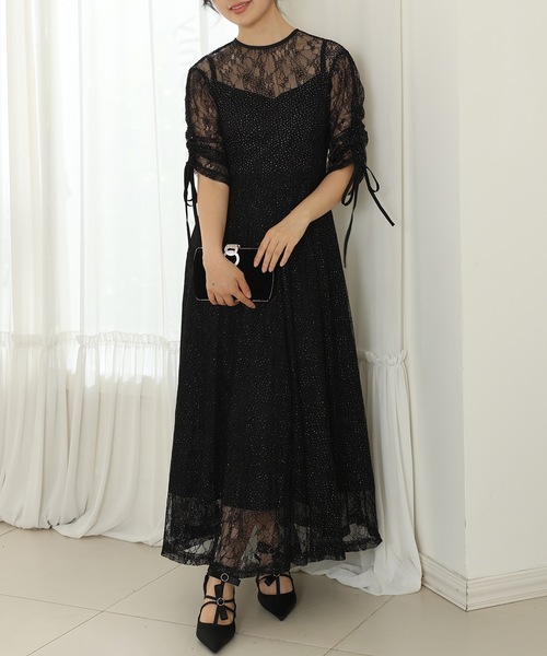 Lace Ladies（レースレディース）の「【2点セット】2way バックコンシャス レース 袖リボン レイヤード ドレス（ドレス・レディース・ネイビー/ミント/チャコールグレー/ブラック・FREE/S）」の6枚目の写真