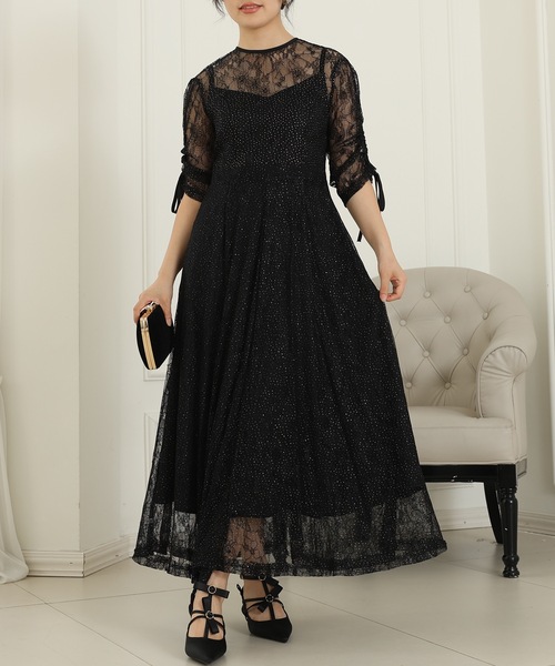 Lace Ladies（レースレディース）の「【2点セット】2way バックコンシャス レース 袖リボン レイヤード ドレス（ドレス・レディース・ネイビー/ミント/チャコールグレー/ブラック・FREE/S）」の8枚目の写真