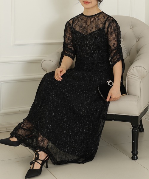 Lace Ladies（レースレディース）の「【2点セット】2way バックコンシャス レース 袖リボン レイヤード ドレス（ドレス・レディース・ネイビー/ミント/チャコールグレー/ブラック・FREE/S）」の9枚目の写真