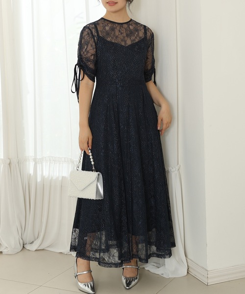 Lace Ladies（レースレディース）の「【2点セット】2way バックコンシャス レース 袖リボン レイヤード ドレス（ドレス・レディース・ネイビー/ミント/チャコールグレー/ブラック・FREE/S）」の10枚目の写真