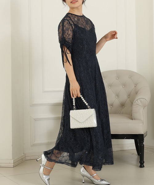 Lace Ladies（レースレディース）の「【2点セット】2way バックコンシャス レース 袖リボン レイヤード ドレス（ドレス・レディース・ネイビー/ミント/チャコールグレー/ブラック・FREE/S）」の11枚目の写真