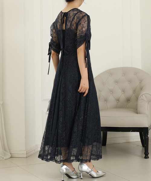 Lace Ladies（レースレディース）の「【2点セット】2way バックコンシャス レース 袖リボン レイヤード ドレス（ドレス・レディース・ネイビー/ミント/チャコールグレー/ブラック・FREE/S）」の12枚目の写真