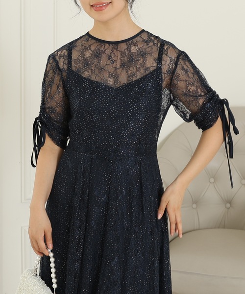 Lace Ladies（レースレディース）の「【2点セット】2way バックコンシャス レース 袖リボン レイヤード ドレス（ドレス・レディース・ネイビー/ミント/チャコールグレー/ブラック・FREE/S）」の13枚目の写真