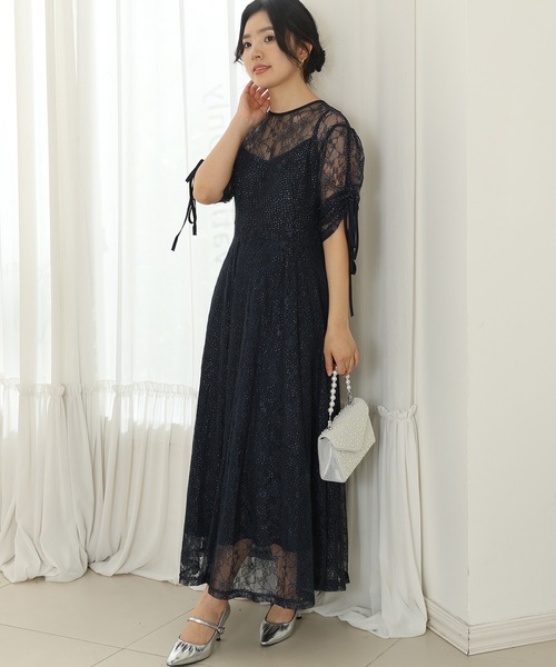 Lace Ladies（レースレディース）の「【2点セット】2way バックコンシャス レース 袖リボン レイヤード ドレス（ドレス・レディース・ネイビー/ミント/チャコールグレー/ブラック・FREE/S）」の14枚目の写真