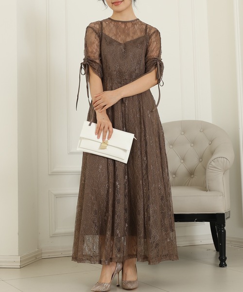 Lace Ladies（レースレディース）の「【2点セット】2way バックコンシャス レース 袖リボン レイヤード ドレス（ドレス・レディース・ネイビー/ミント/チャコールグレー/ブラック・FREE/S）」の15枚目の写真