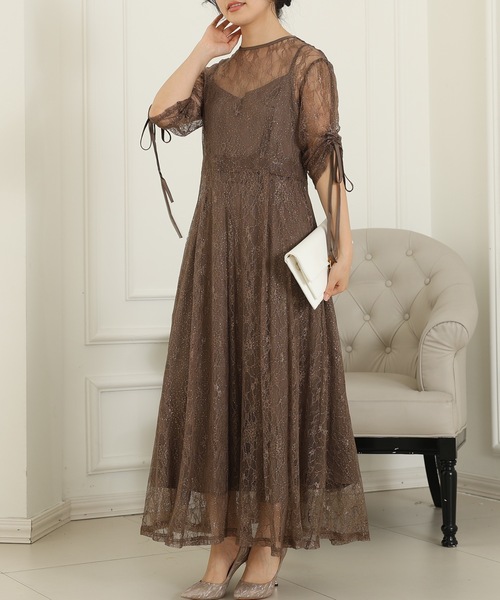 Lace Ladies（レースレディース）の「【2点セット】2way バックコンシャス レース 袖リボン レイヤード ドレス（ドレス・レディース・ネイビー/ミント/チャコールグレー/ブラック・FREE/S）」の16枚目の写真
