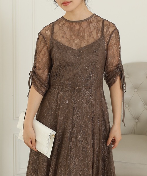 Lace Ladies（レースレディース）の「【2点セット】2way バックコンシャス レース 袖リボン レイヤード ドレス（ドレス・レディース・ネイビー/ミント/チャコールグレー/ブラック・FREE/S）」の18枚目の写真